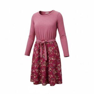 Pink Floral Print Long Sleeved Dress Girls L Size 10-12